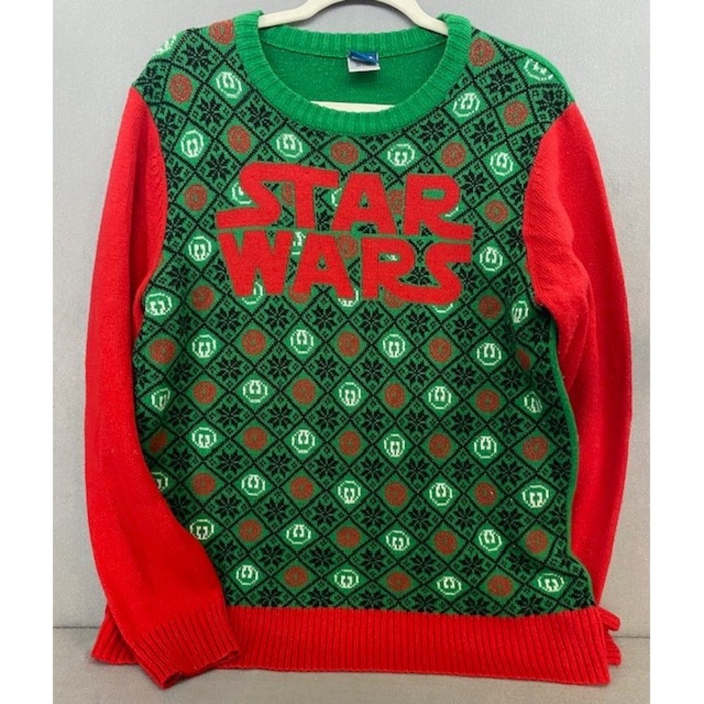 Star Wars Ugly‎ Christmas Sweater Mens Large Green Red Holiday Knit
